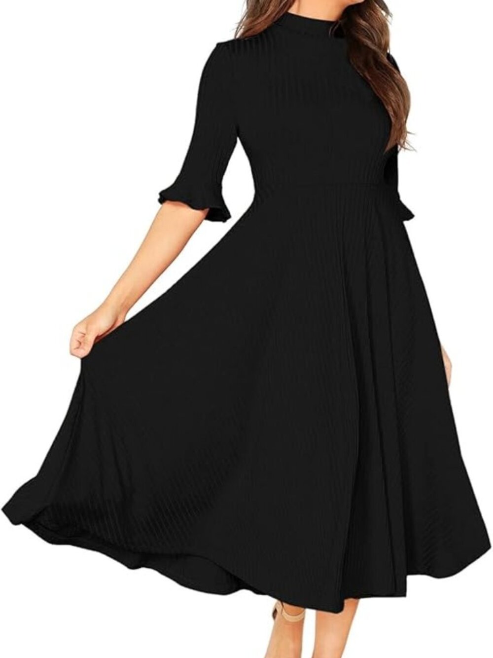 Verdusa Women's Ruffle Half Sleeve A Line Fall Dresses Elegant Fit and Flare Mid